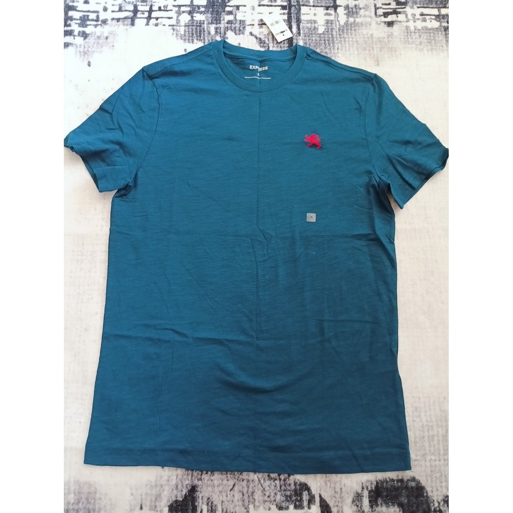 Express T-Shirt Mens Small Teal NEW Lion Logo Slub Cotton Short Sleeve Tee